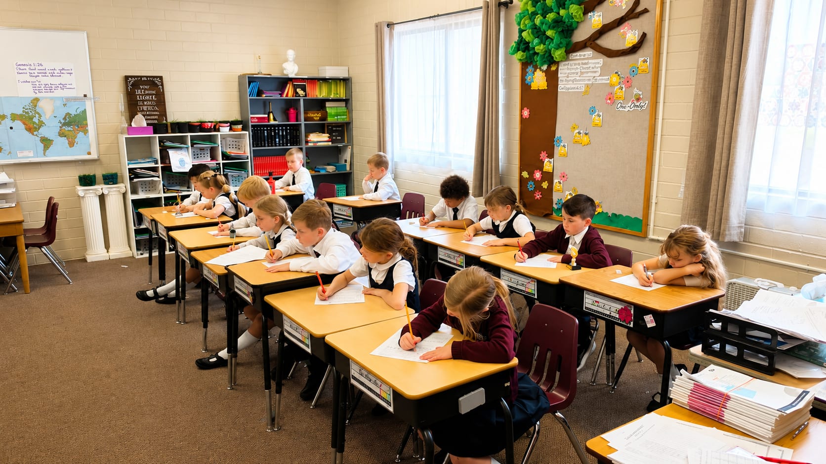 A Geneva Academy grammar-school classroom at work in Roseburg, Oregon
